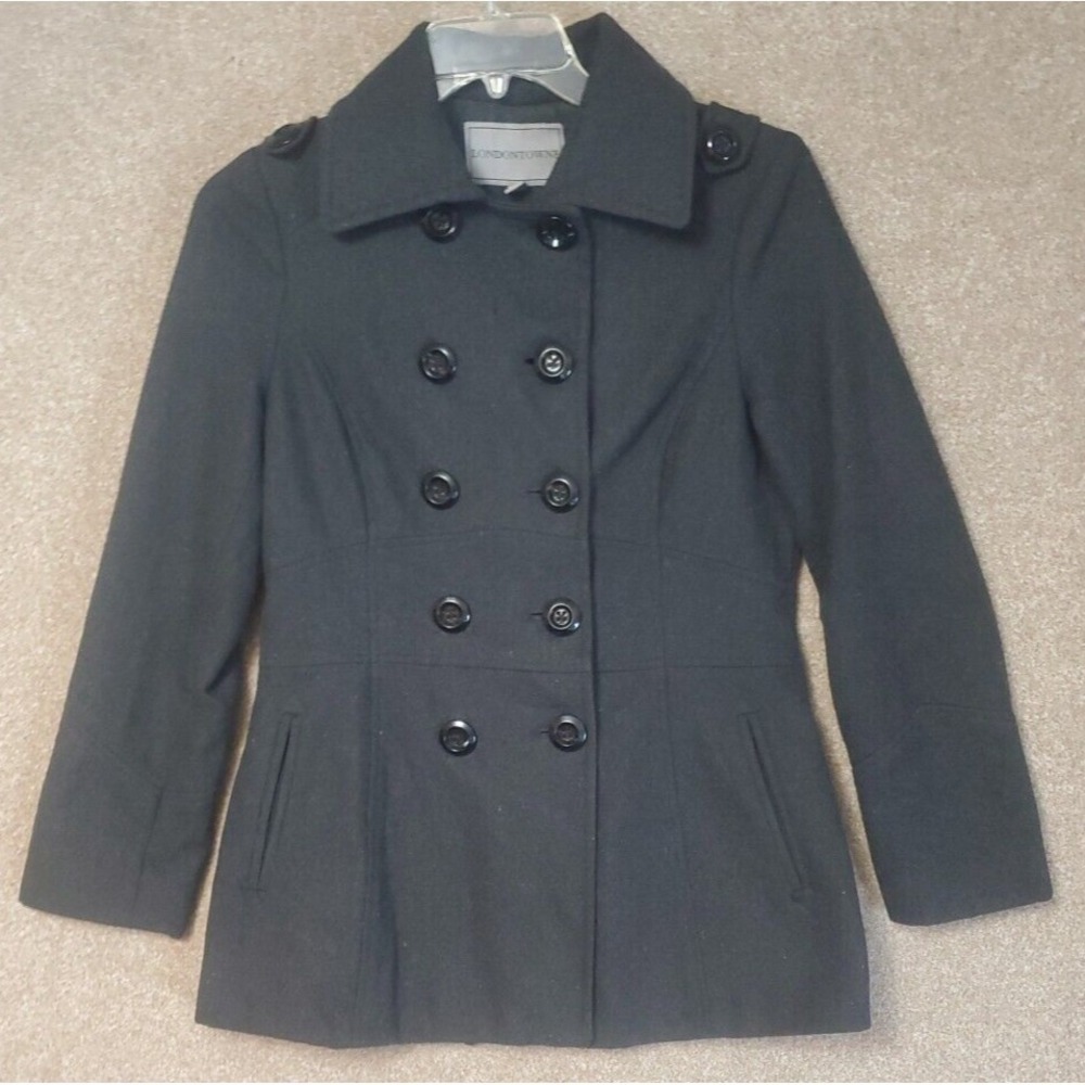 LONDONTOWNE Black Womens M Pea Coat Buttons Recycled Wool